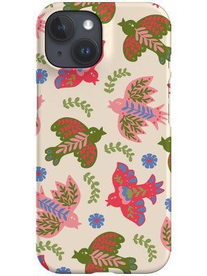 Scandinavian Folk Art Birds Scatter Phone Case (Beige)