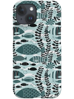 Geometric Fish by Angela Sbandelli Phone Case (Pine and Mint)