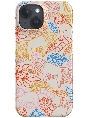 Red Panda Jungle Line Art Phone Case (Bright)
